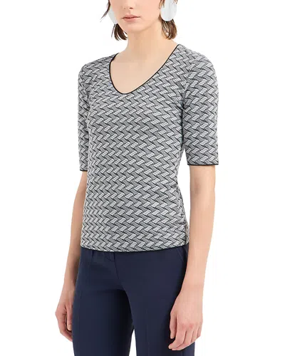 Emporio Armani Stretch Jersey Top With Geometric Jacquard Motif In Grey