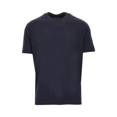 Emporio Armani Stretch Jersey T-shirt With Eagle Embroidery In Blue