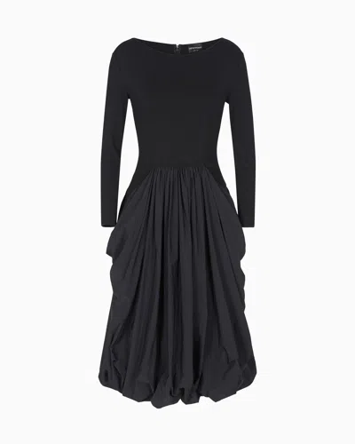 Emporio Armani Stretch Milano-stitch Dress With Taffeta Skirt In Black