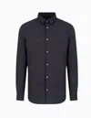 Emporio Armani Cotton Shirt With Button-down Collar And Curved Hem In Blue