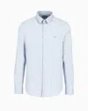 Emporio Armani Stretch Nylon-blend Shirt With Embroidered Eagle In Azure