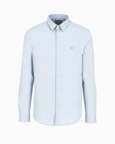 Emporio Armani Stretch Nylon-blend Shirt With Embroidered Eagle In Azure