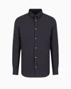 Emporio Armani Stretch Nylon-blend Shirt With Embroidered Eagle In Midnight Blue