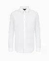 Emporio Armani Stretch Nylon-blend Shirt With Embroidered Eagle In White