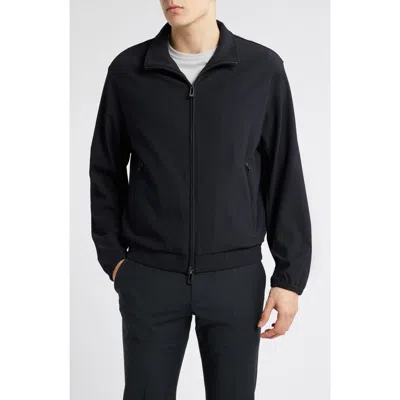 Emporio Armani Stretch Nylon Full Zip Bomber Jacket In Solid Black
