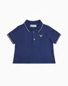 Emporio Armani Kids' Stretch Piqué Polo Shirt With Striped Trim In Blue