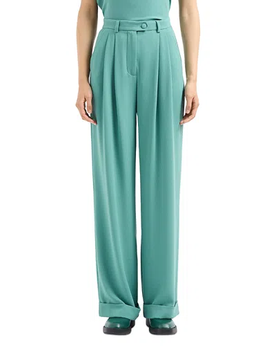 Emporio Armani Stretch Polyester Trousers With Rolled Cuffs In Jade