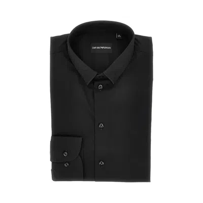 Emporio Armani Stretch Poplin Shirt In Black