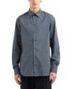 Emporio Armani Stretch Rectangle Geometric Regular Fit Button Down Shirt In Blue