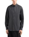 Emporio Armani Stretch Rectangle Geometric Regular Fit Button Down Shirt In Taupe