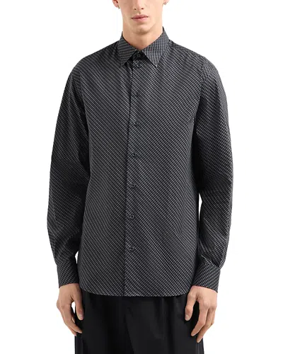 Emporio Armani Stretch Rectangle Geometric Regular Fit Button Down Shirt In Black