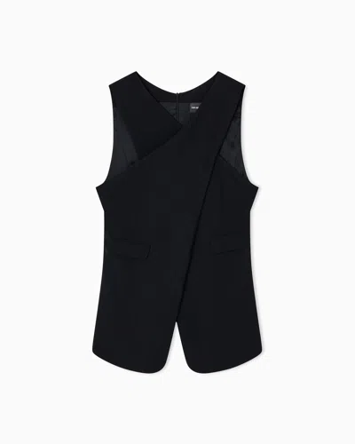 Emporio Armani Stretch Sandblasted Fabric Crossover Top In Black