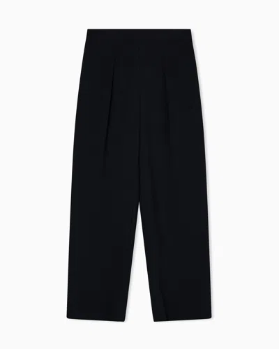 Emporio Armani Stretch Sandblasted Fabric Trousers With Pleats In Black