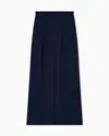 Emporio Armani Stretch Sandblasted Fabric Trousers With Pleats In Blue