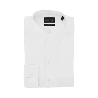 Emporio Armani Stretch Satin Shirt With Guru Collar In White
