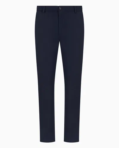 Emporio Armani Stretch Technical Gabardine Elasticated-waist Trousers In Blue