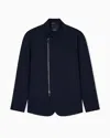 Emporio Armani Stretch Technical Gabardine Jacket With Zip In Blue