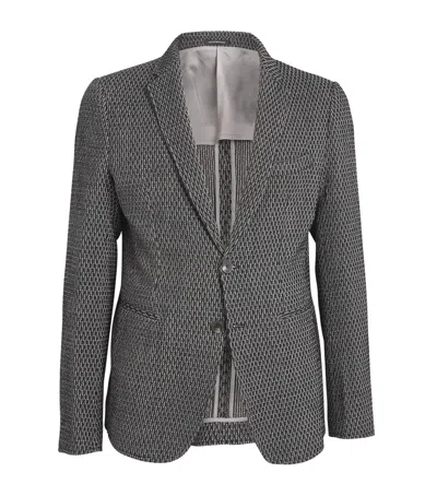 Emporio Armani Stretch-virgin Wool Icon Armure Blazer In Black/white