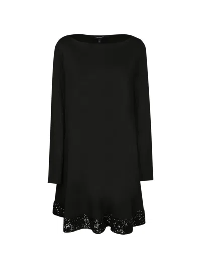 Emporio Armani Stretch-viscose Jersey Dress With Boat Neck And Sequin Hem In Black