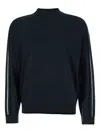 Emporio Armani Dark Grey Crewneck Sweater With Stripe Detail On The Sleeve In Wool Man In Black