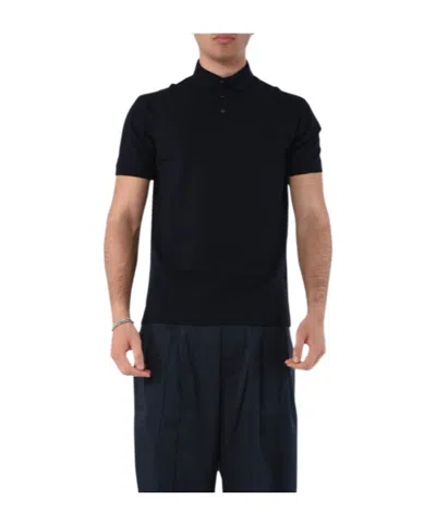 Emporio Armani Stripe-jacquard Cotton Polo Shirt In Black