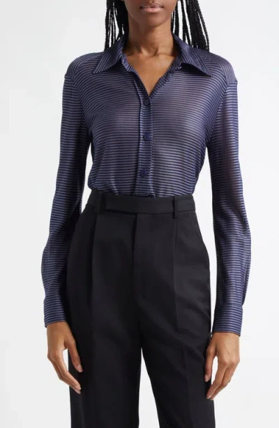 Emporio Armani Icon Striped Lightweight Jersey Shirt In Blue