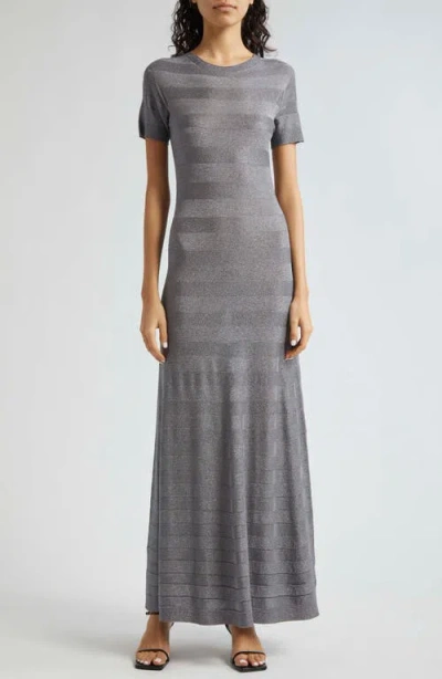 Emporio Armani Stripe Maxi Dress In Solid Light Grey