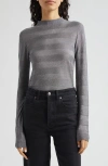 Emporio Armani Striped Mock-neck Top In Solid Light Grey