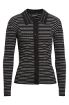 Emporio Armani Stripe Rib Collared Cardigan In Black