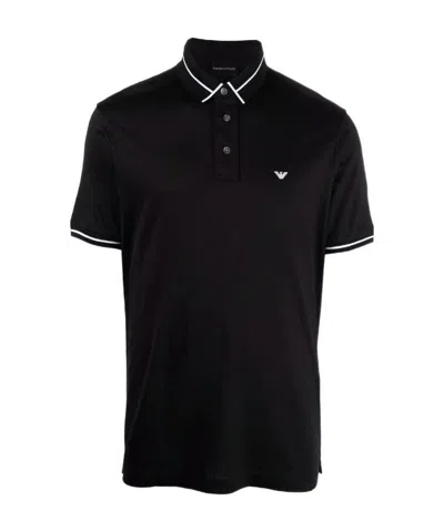 Emporio Armani Stripe-trimmed Polo Shirt In Black