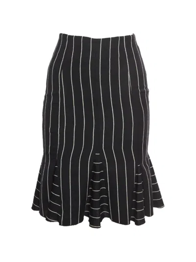 Pre-owned Emporio Armani Stripe Wool Midi Skirt In Black