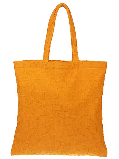 Emporio Armani Striped Beach Tote In Orange