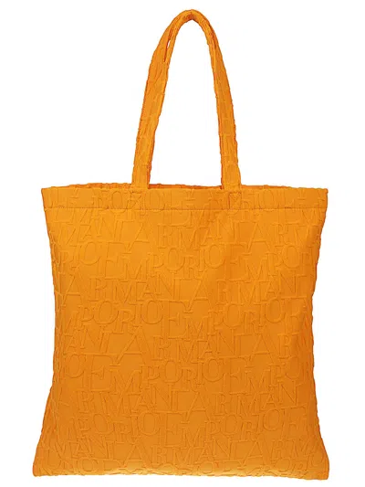 Emporio Armani Striped Beach Tote In Orange