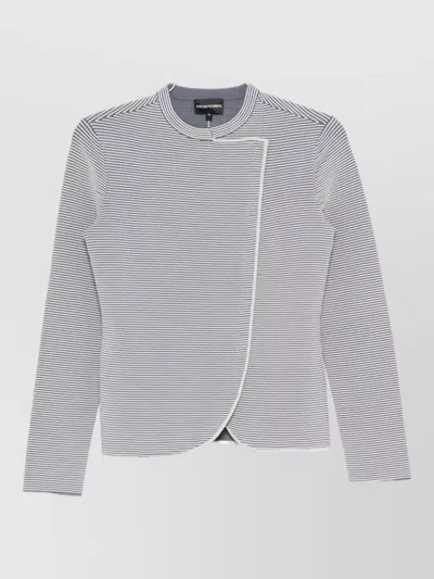 Emporio Armani Striped Blazer Jacket Asymmetric Front Round Neck In Gray