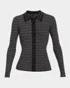Emporio Armani Ribbed And Striped Button Up Cardigan Sweater In White