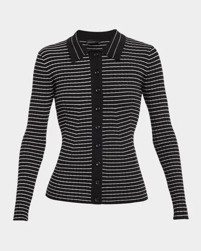EMPORIO ARMANI STRIPED BUTTON-DOWN RIB KNIT CARDIGAN