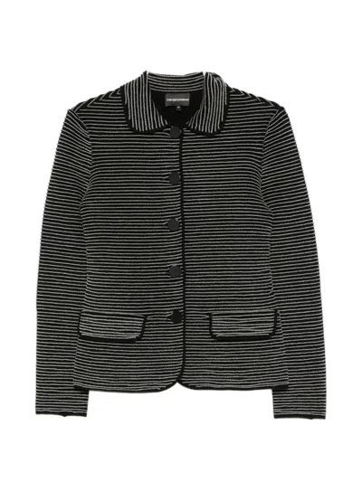 Emporio Armani Striped Tailored Knit Jacket Long Sleeves In Gray