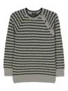 Emporio Armani Striped Cable-knit Jumper In Grey