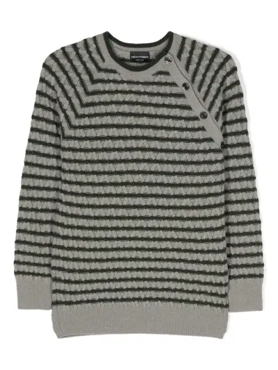 Emporio Armani Kids' Striped Cable-knit Jumper In Grey