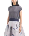 Emporio Armani Striped Cap Sleeve Sweater With Perforation In Blue