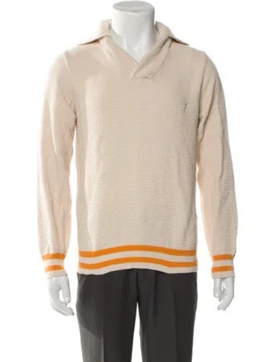 Pre-owned Emporio Armani Striped Collar Polo Sweater In Neutral