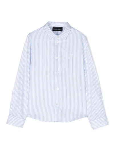 Emporio Armani Kids' Striped Cotton Long-sleeve Shirt In Blue