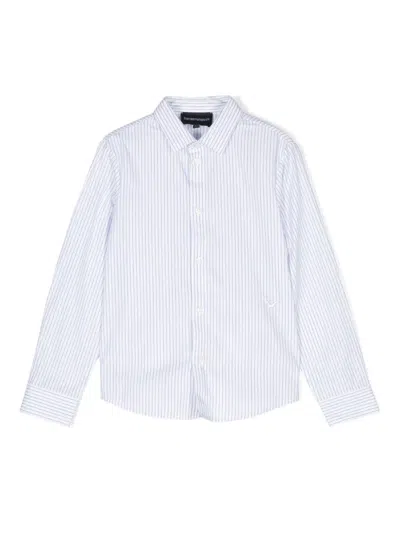 Emporio Armani Kids' Striped Cotton Shirt In Blue