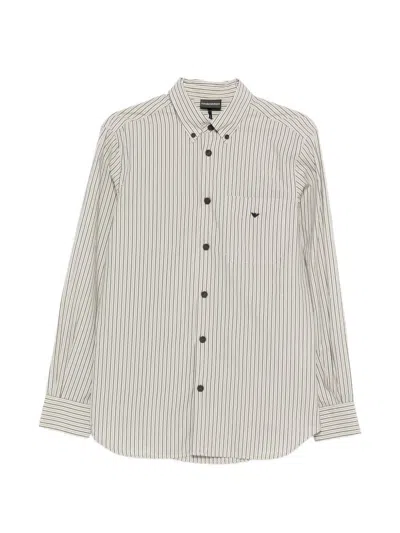 Emporio Armani Striped Cotton Shirt In Neutral