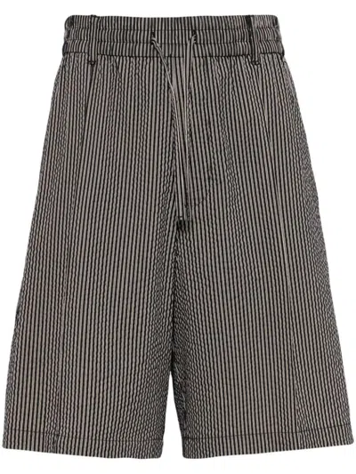 Emporio Armani Striped Cotton Shorts In Black
