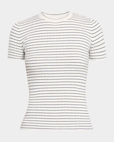 Emporio Armani Striped Crewneck Rib Knit Tee In Blue