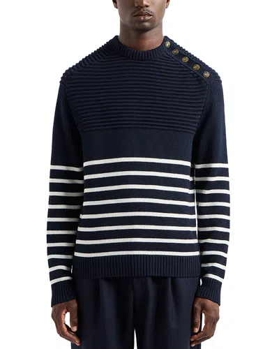 Emporio Armani Striped Crewneck Sweater In Blue