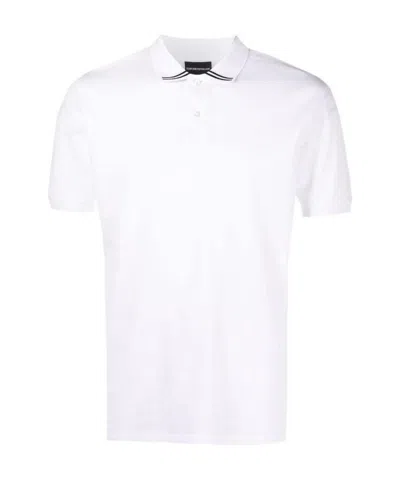 Emporio Armani Striped Detail Polo Shirt In White