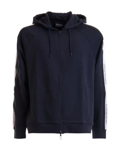 Emporio Armani Logo Print Striped Casual Jacket In Blue