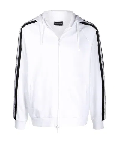 Emporio Armani Striped Details, Hooded Casual Jacket. In White